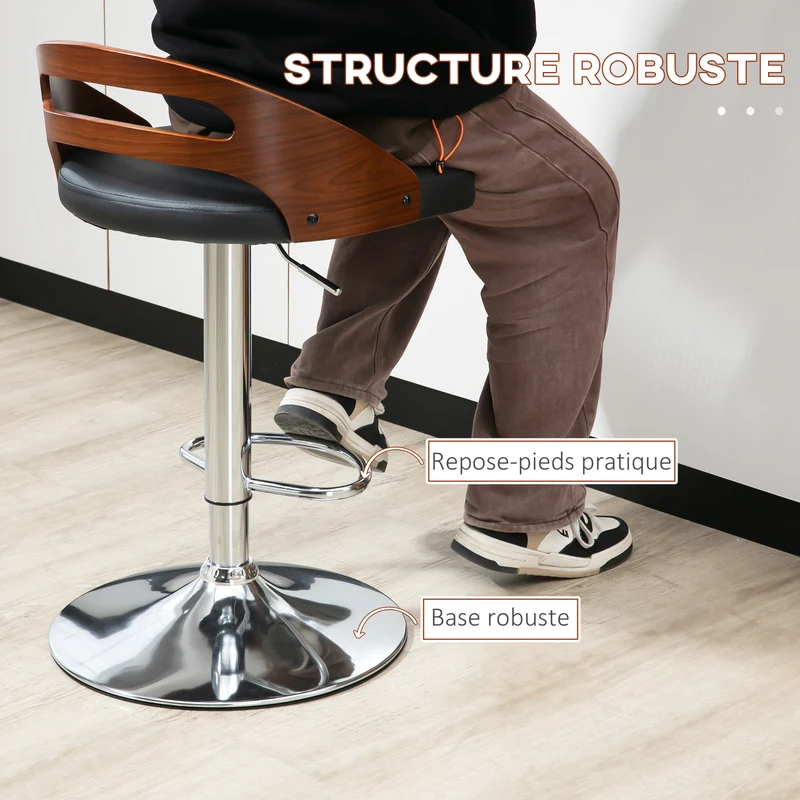 Lot de 2 tabourets de bar 46,5 x 44,5 x 100 cm réglables en hauteur pivotant 360° assise enveloppante design en PU noir 21_0002261