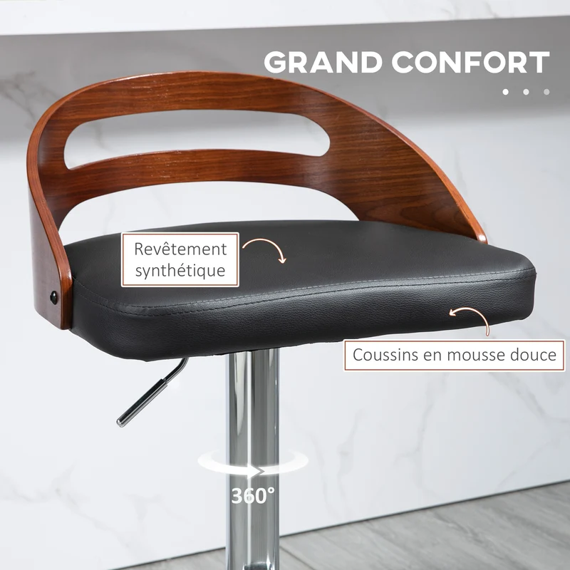 Lot de 2 tabourets de bar 46,5 x 44,5 x 100 cm réglables en hauteur pivotant 360° assise enveloppante design en PU noir 21_0002261