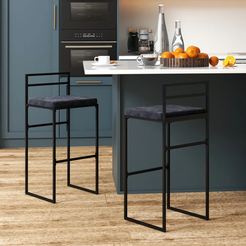 Lot de 2 chaises de bar 42 x 40 x 91 cm assise rembourrée avec repose-pied style contemporain confort en velours noir 21_0003201