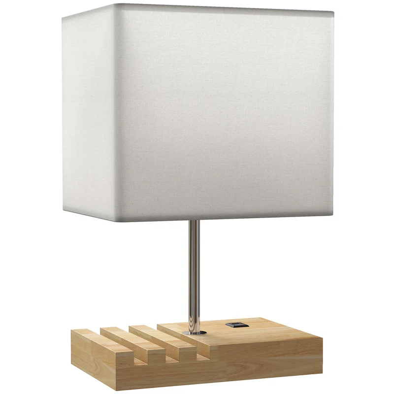 Lampe de chevet 25 x 20 x 40,5 cm ports usb a et c trois emplacements rangement intégré moderne épuré en bois naturel 21_0007059