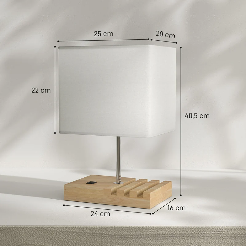 Lampe de chevet 25 x 20 x 40,5 cm ports usb a et c trois emplacements rangement intégré moderne épuré en bois naturel 21_0007059