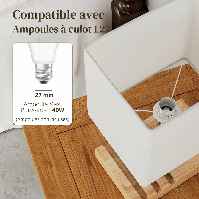 Lampe de chevet 25 x 20 x 40,5 cm ports usb a et c trois emplacements rangement intégré moderne épuré en bois naturel 21_0007059