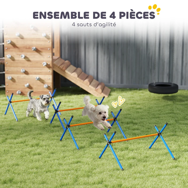 Kit d'agilité pour chien portable 87 x 56 x 41 cm hauteur réglable avec sac idéal jardin moderne en plastique orange 21_0007530