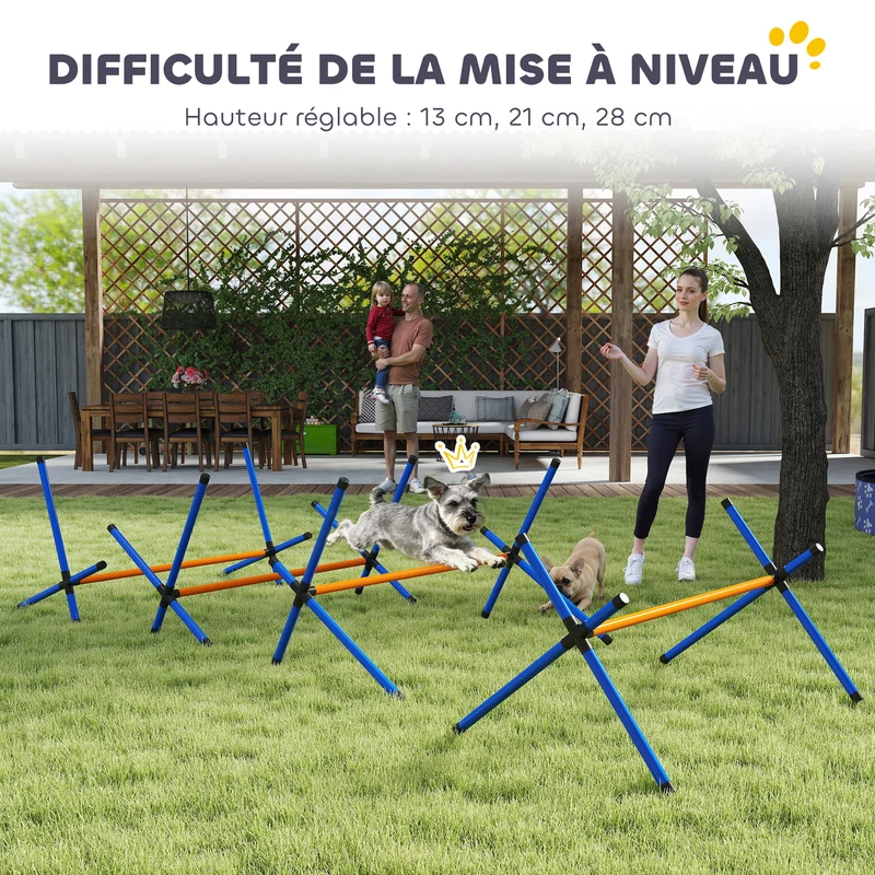 Kit d'agilité pour chien portable 87 x 56 x 41 cm hauteur réglable avec sac idéal jardin moderne en plastique orange 21_0007530