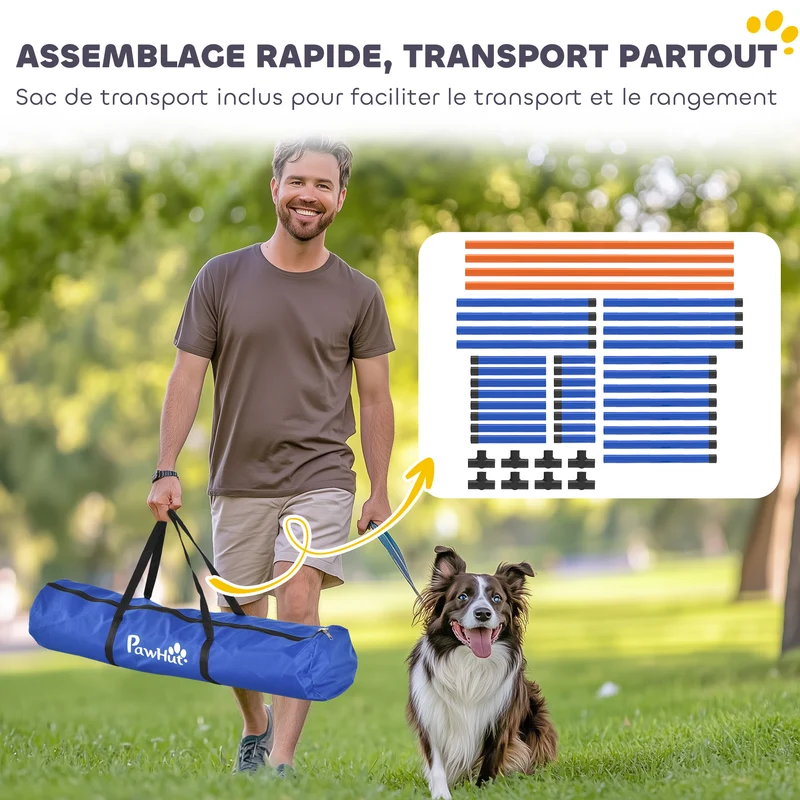 Kit d'agilité pour chien portable 87 x 56 x 41 cm hauteur réglable avec sac idéal jardin moderne en plastique orange 21_0007530