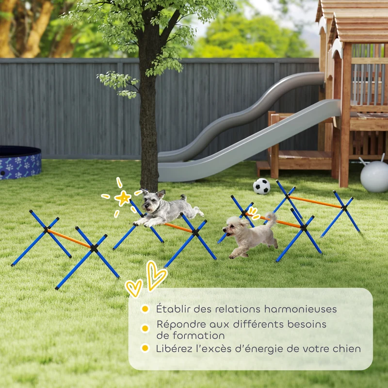 Kit d'agilité pour chien portable 87 x 56 x 41 cm hauteur réglable avec sac idéal jardin moderne en plastique orange 21_0007530