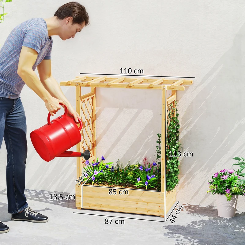 Jardinière surélevée pour jardin 110 x 44 x 113 cm grand bac plantation avec treillis brise vue rustique en bois naturel 21_0005606