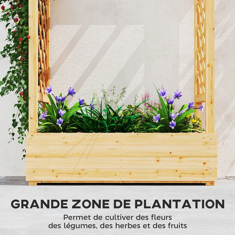 Jardinière surélevée pour jardin 110 x 44 x 113 cm grand bac plantation avec treillis brise vue rustique en bois naturel 21_0005606