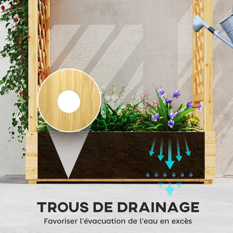 Jardinière surélevée pour jardin 110 x 44 x 113 cm grand bac plantation avec treillis brise vue rustique en bois naturel 21_0005606