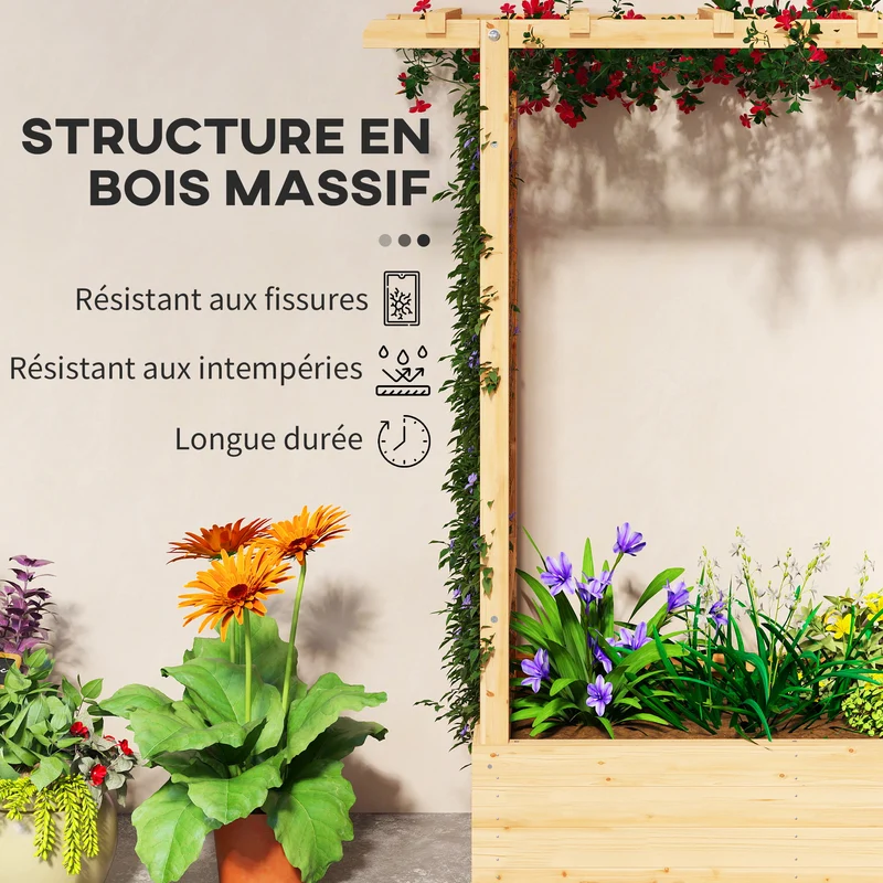 Jardinière surélevée pour jardin 110 x 44 x 113 cm grand bac plantation avec treillis brise vue rustique en bois naturel 21_0005606