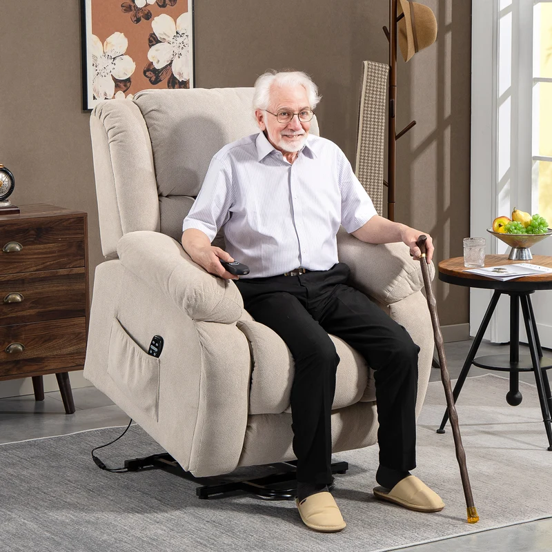 Fauteuil releveur électrique relaxant 93 x 104 x 100 cm massage chauffant incliné 150° contemporain en velours beige 21_0000908