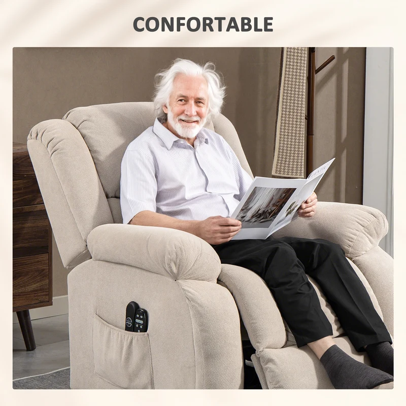 Fauteuil releveur électrique relaxant 93 x 104 x 100 cm massage chauffant incliné 150° contemporain en velours beige 21_0000908