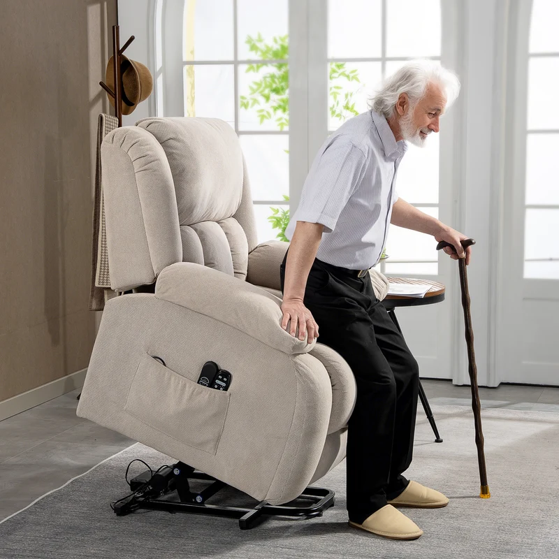 Fauteuil releveur électrique relaxant 93 x 104 x 100 cm massage chauffant incliné 150° contemporain en velours beige 21_0000908