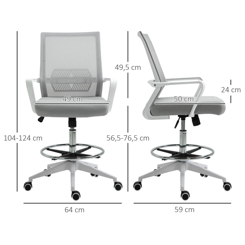Fauteuil de bureau assise réglable 64 x 60 x 106-126 cm pivotant 360° dossier ergonomique contemporain en maille gris 21_0006346