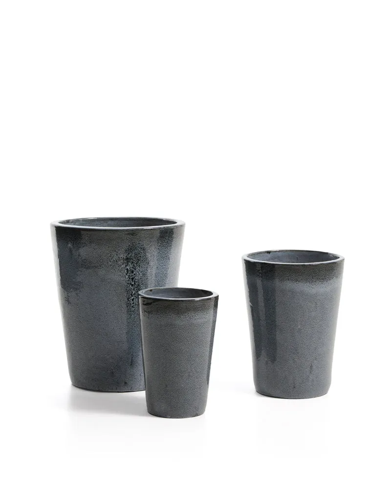 Rotja set of 3 terracotta planters with glazed blue finish Ø 26 / 35 / 47 cm