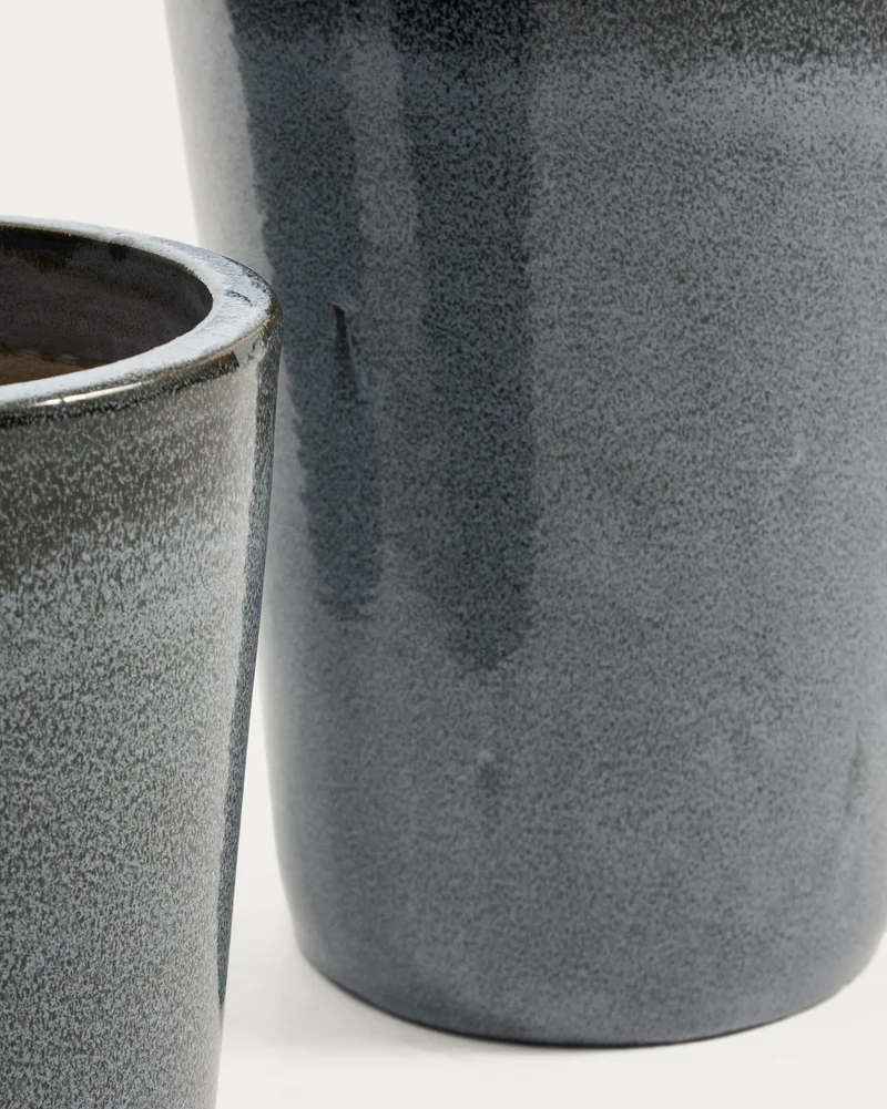 Rotja set of 3 terracotta planters with glazed blue finish Ø 26 / 35 / 47 cm