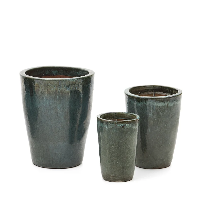 Rotja set of 3 terracotta planters with glazed green finish Ø 26 / 35 / 47 cm