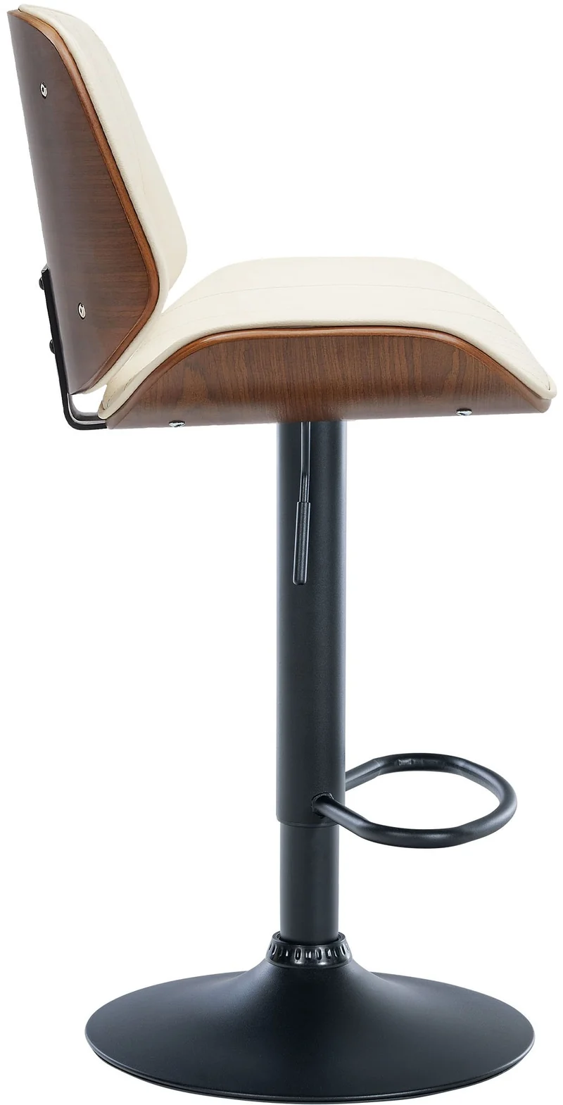 Lot de 2 tabourets de bar en similicuir crème avec surpiqûres cadre en bois foncé pieds en métal noir TDB10747