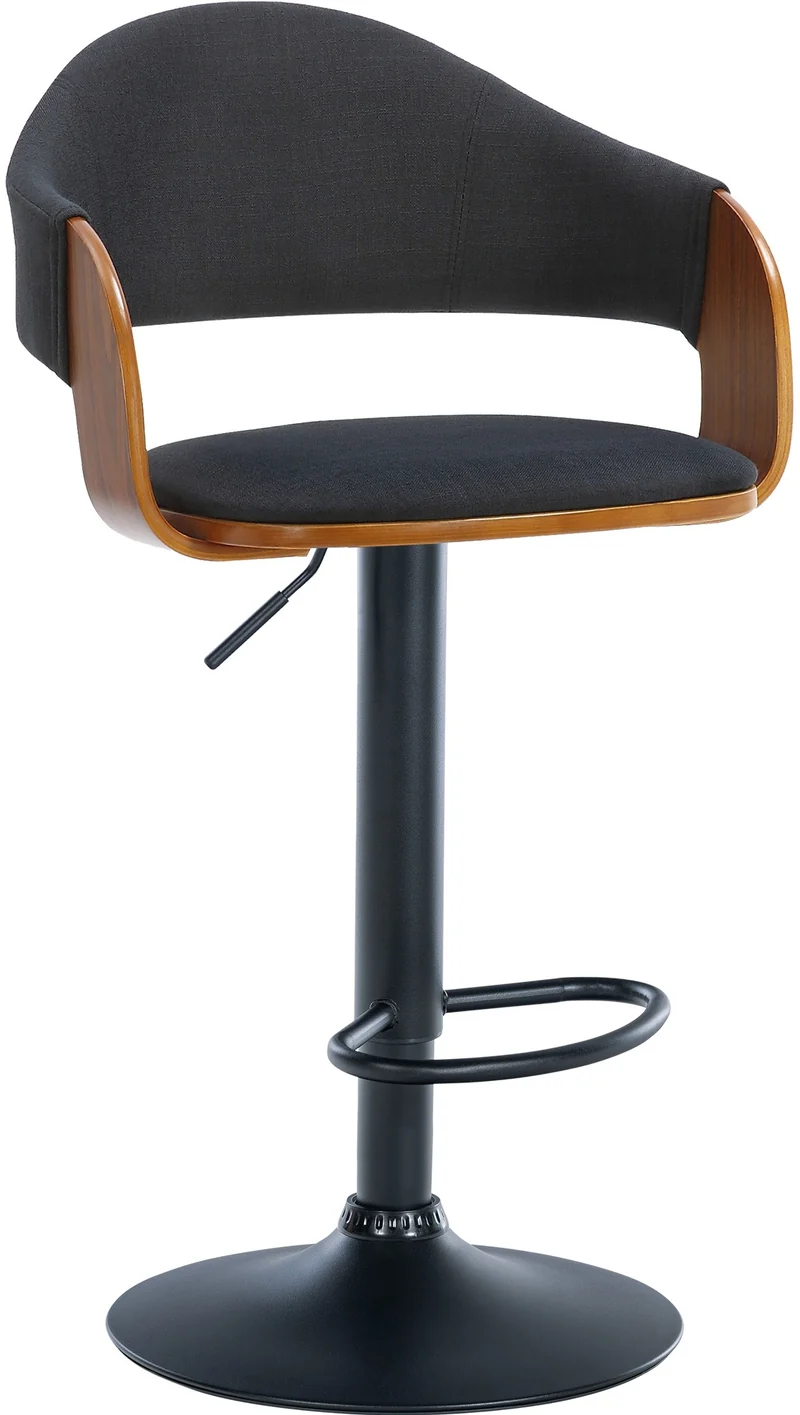 Lot de 2 tabourets de bar design rétro chic assise en tissu noir et bois noyer piètement en métal noir 10_0006710
