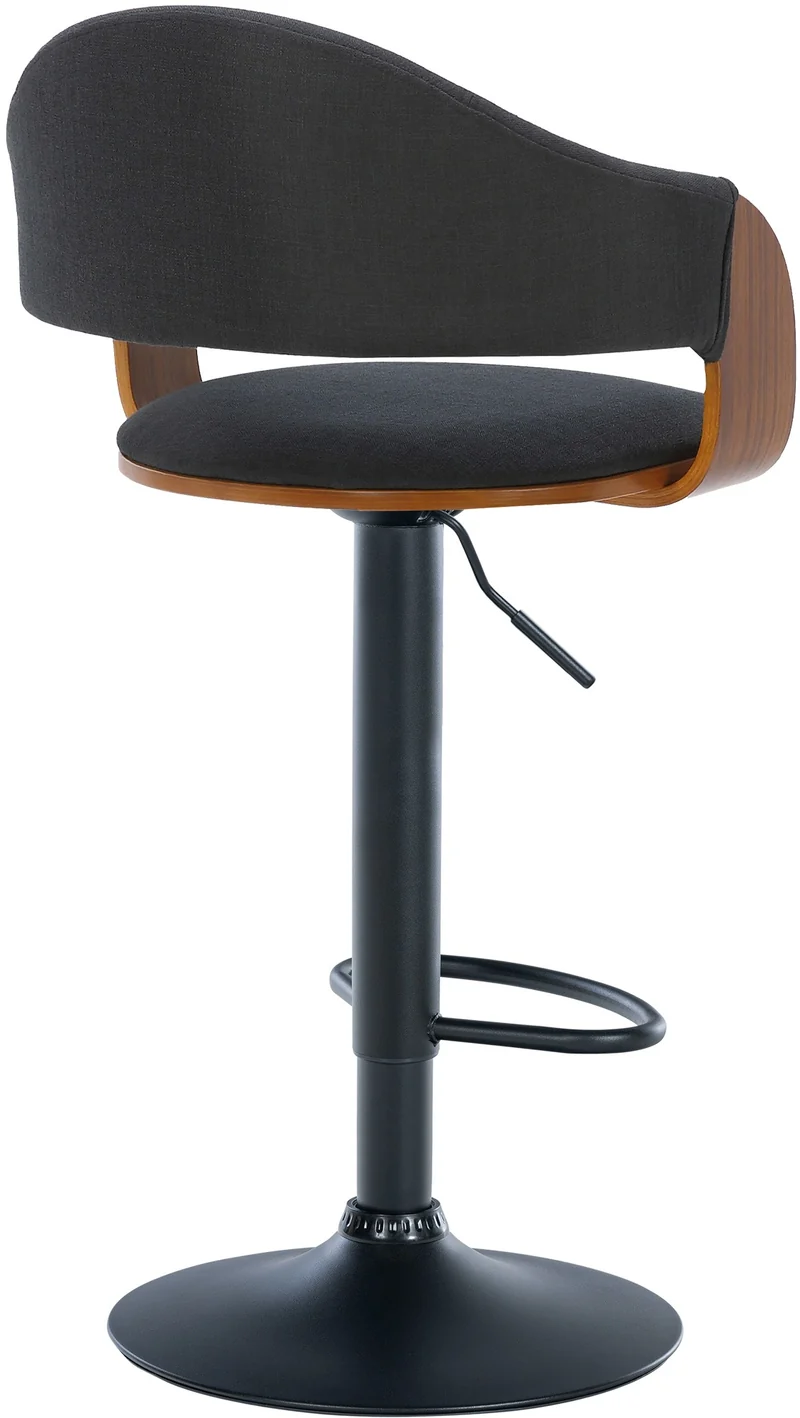 Lot de 2 tabourets de bar design rétro chic assise en tissu noir et bois noyer piètement en métal noir 10_0006710
