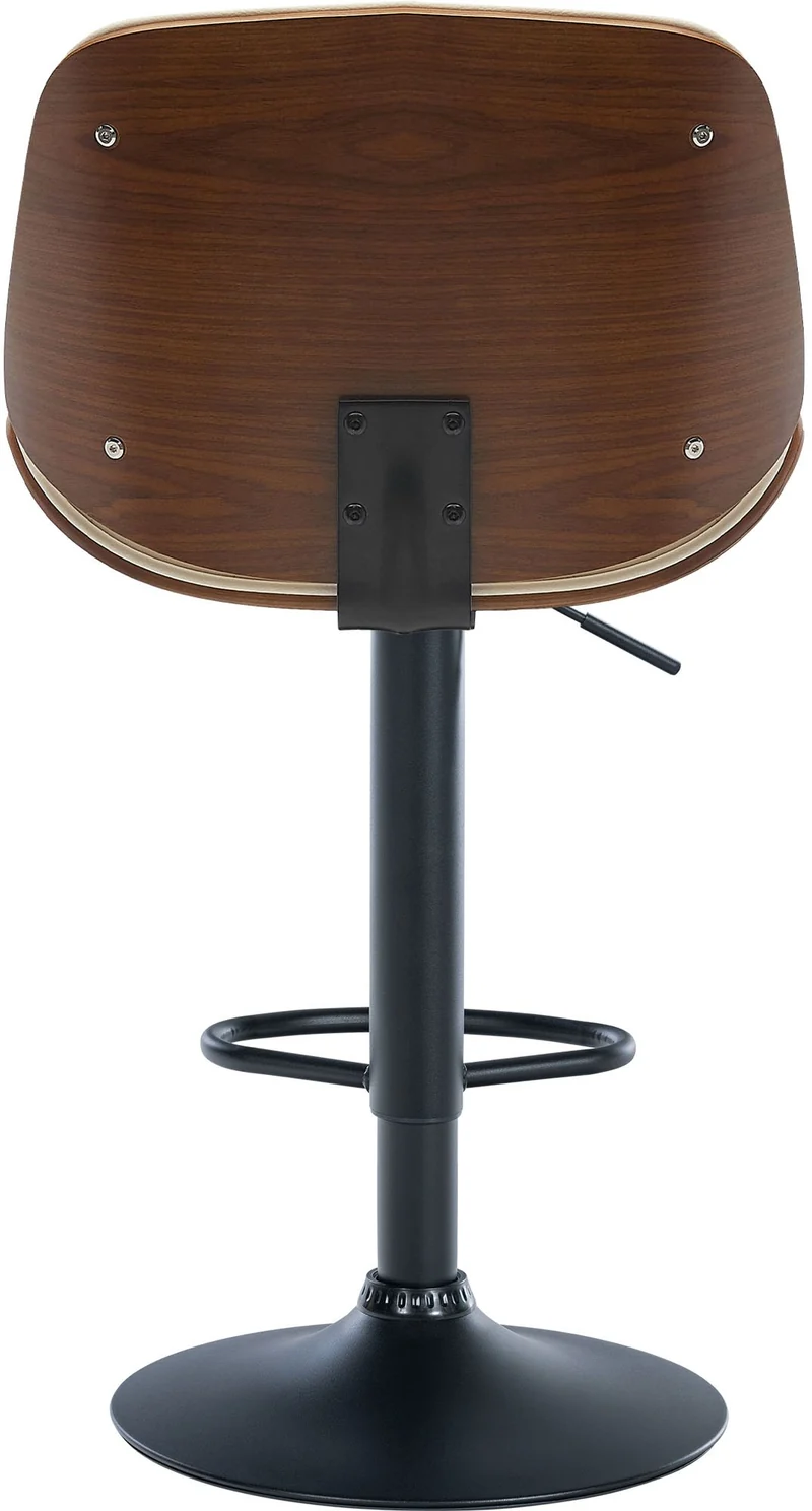 Tabouret de bar design moderne coutures verticales en bois noyer PVC crème et métal noir 10_0005295
