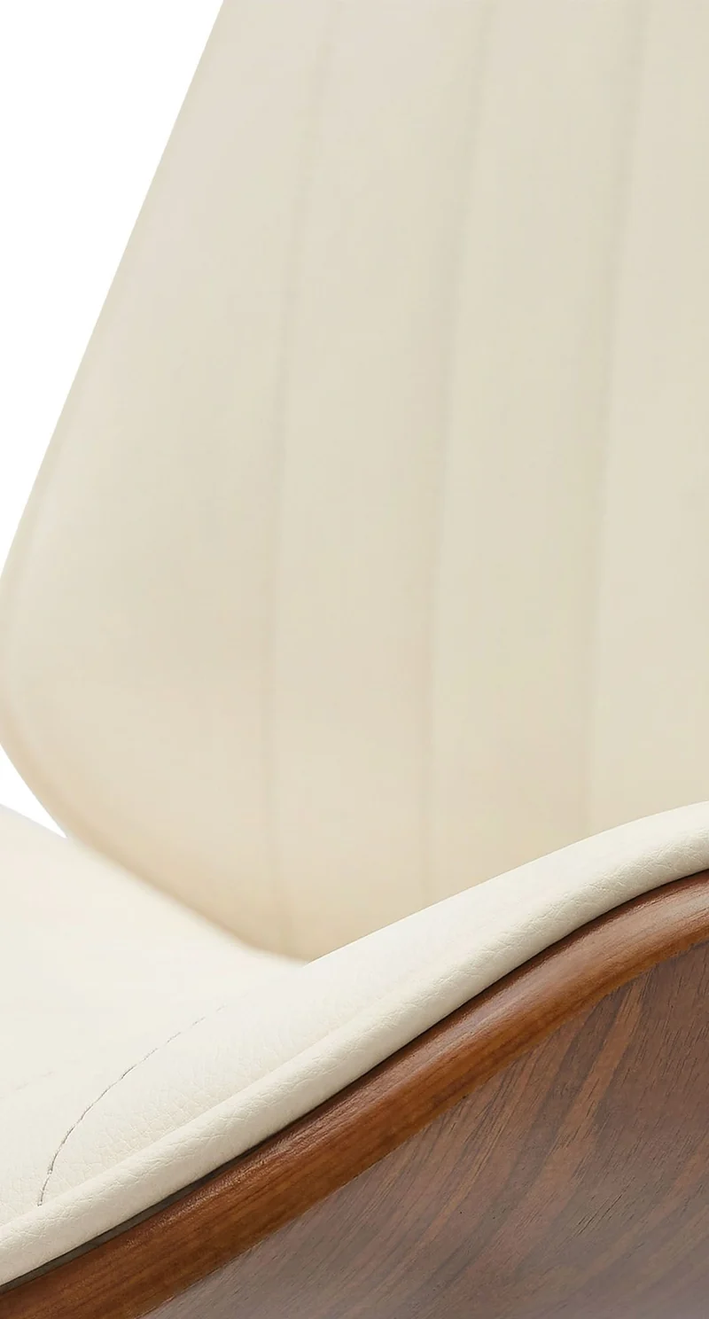 Tabouret de bar design moderne coutures verticales en bois noyer PVC crème et métal noir 10_0005295