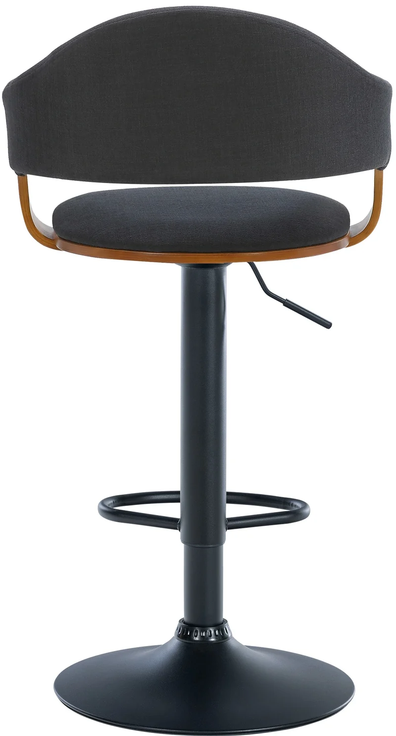 Tabouret de bar x1 design rétro chic assise en tissu noir et bois noyer piètement en métal noir 10_0006426