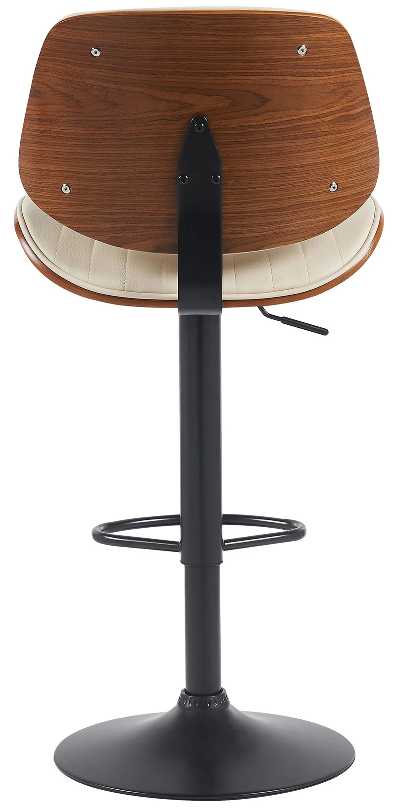 Tabouret de bar x1 style rétro moderne assise en similicuir crème bois noyer et cadre métal noir 10_0006377