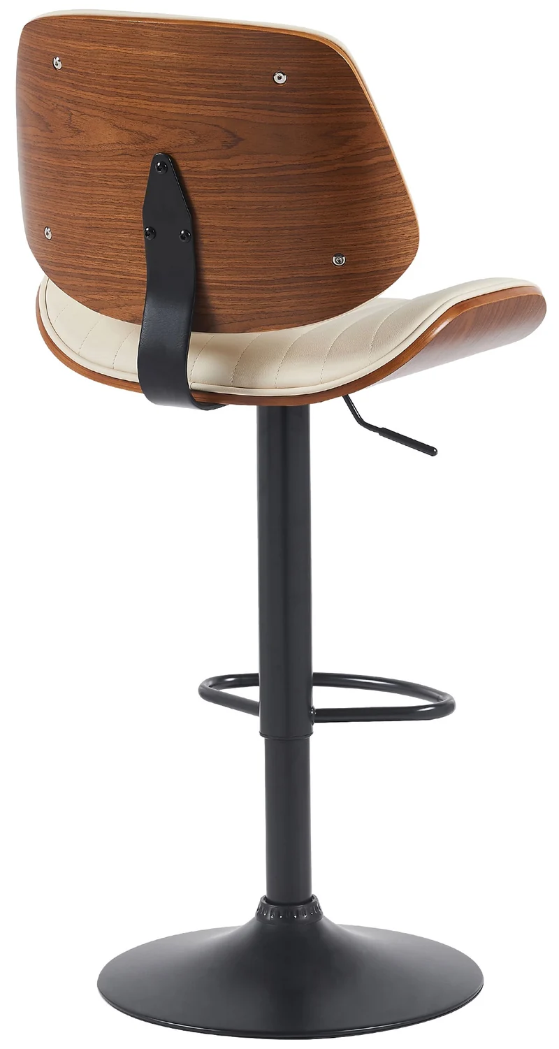 Tabouret de bar x1 style rétro moderne assise en similicuir crème bois noyer et cadre métal noir 10_0006377