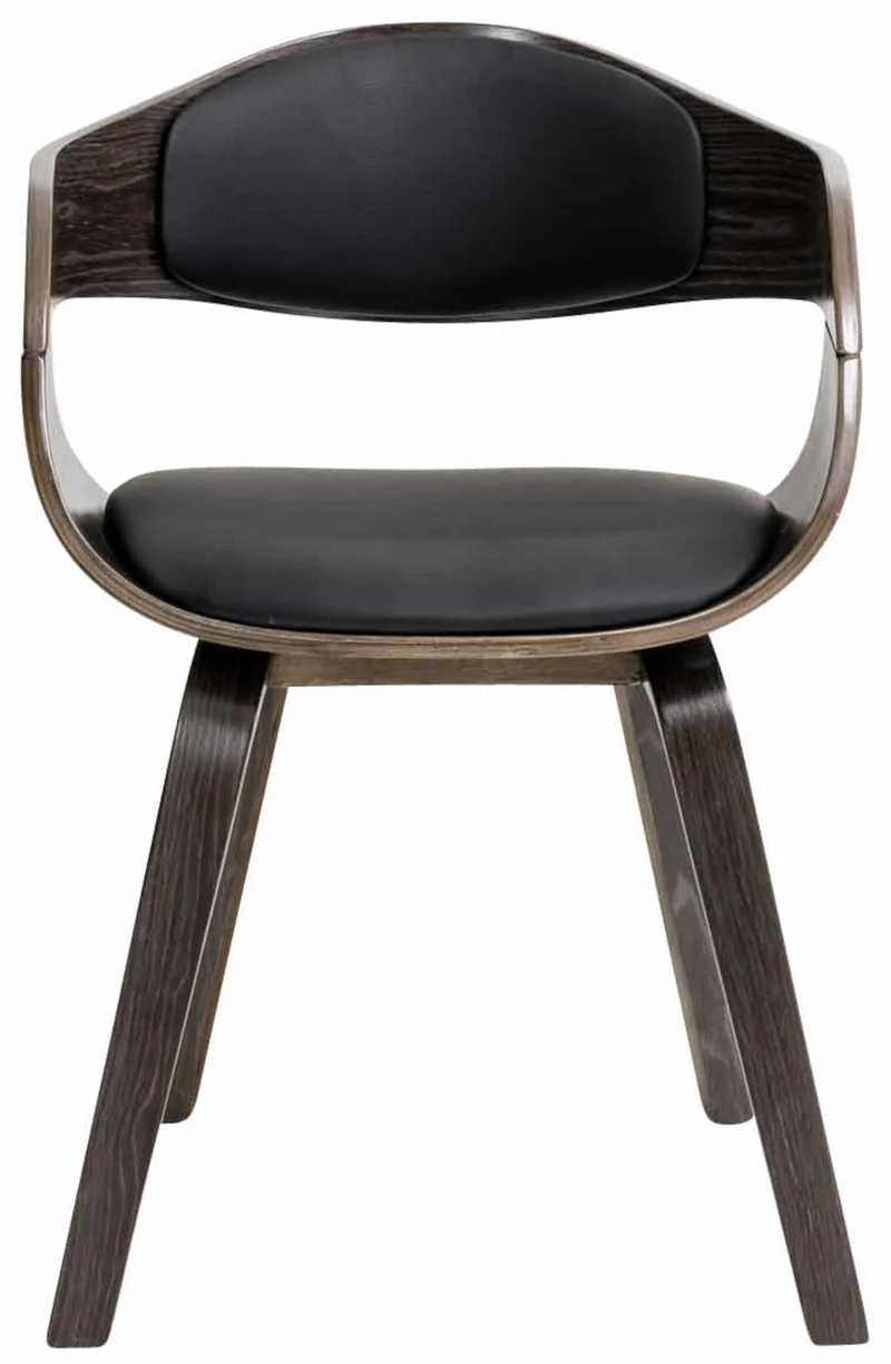 Lot de 2 chaises de salle à manger bureau design retro en PVC noir structure en bois gris 10_0001716