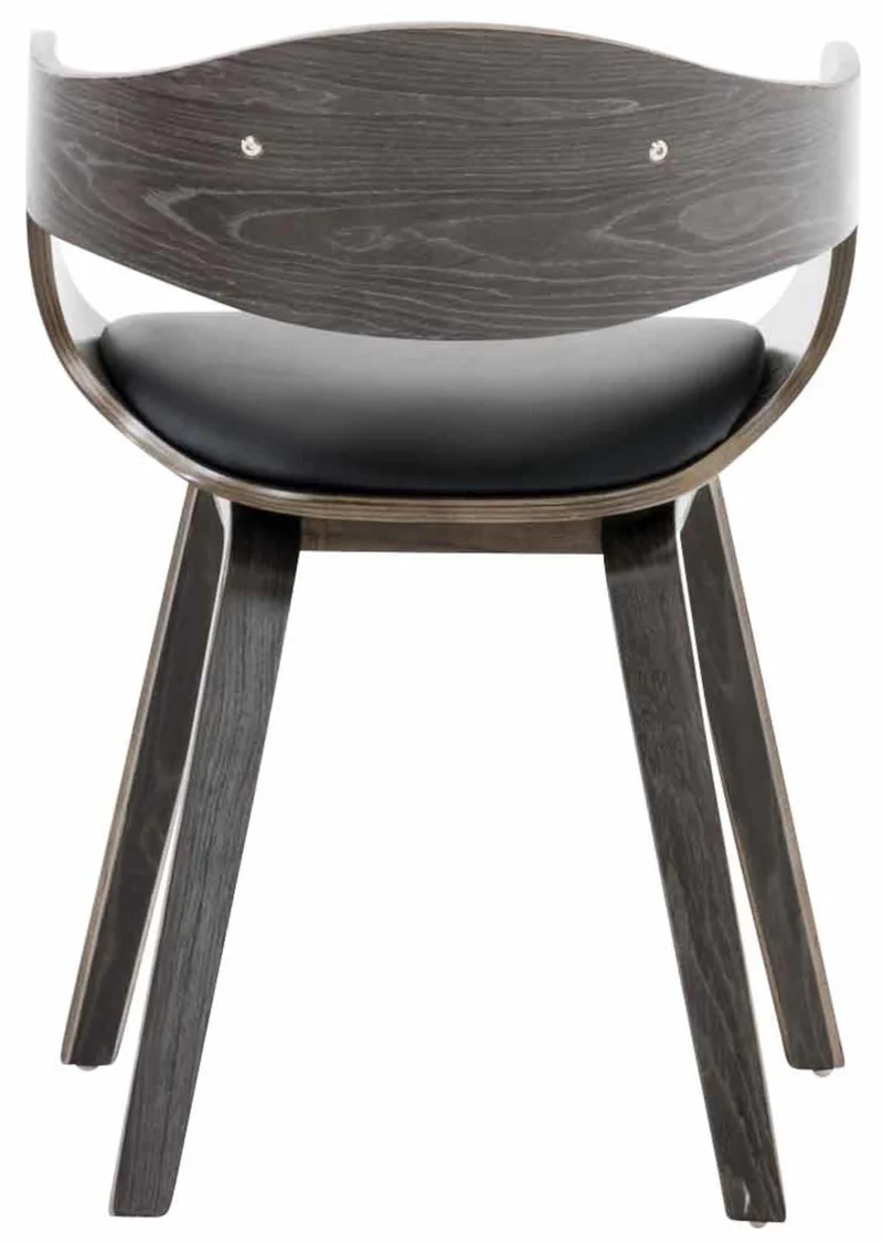 Lot de 2 chaises de salle à manger bureau design retro en PVC noir structure en bois gris 10_0001716