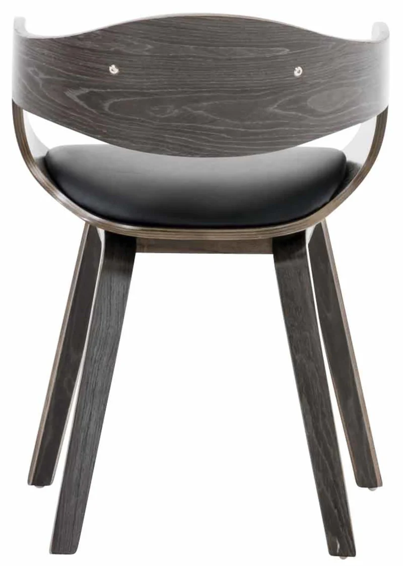 Lot de 2 chaises de salle à manger bureau design retro en PVC noir structure en bois gris 10_0001716