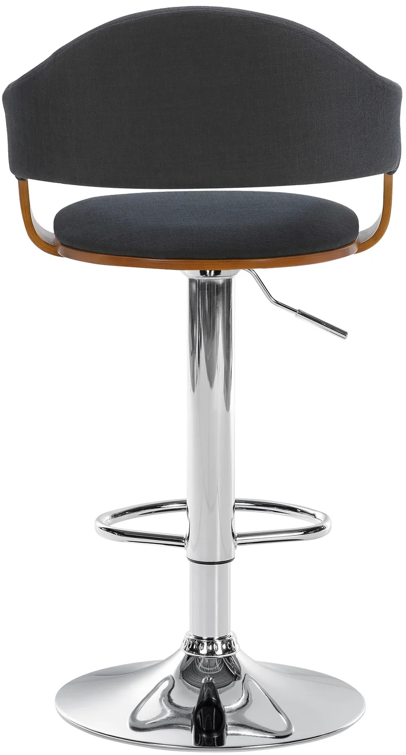 Tabouret de bar design rétro chic assise en tissu noir et bois noyer piètement en métal chromé 10_0005294