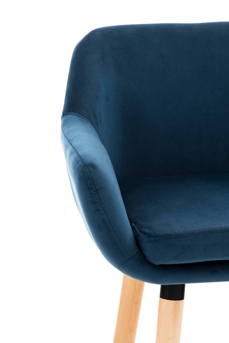 Tabouret de bar lounge x1 design scandinave assise en velours bleu pieds en bois repose-pieds en métal 10_0004913