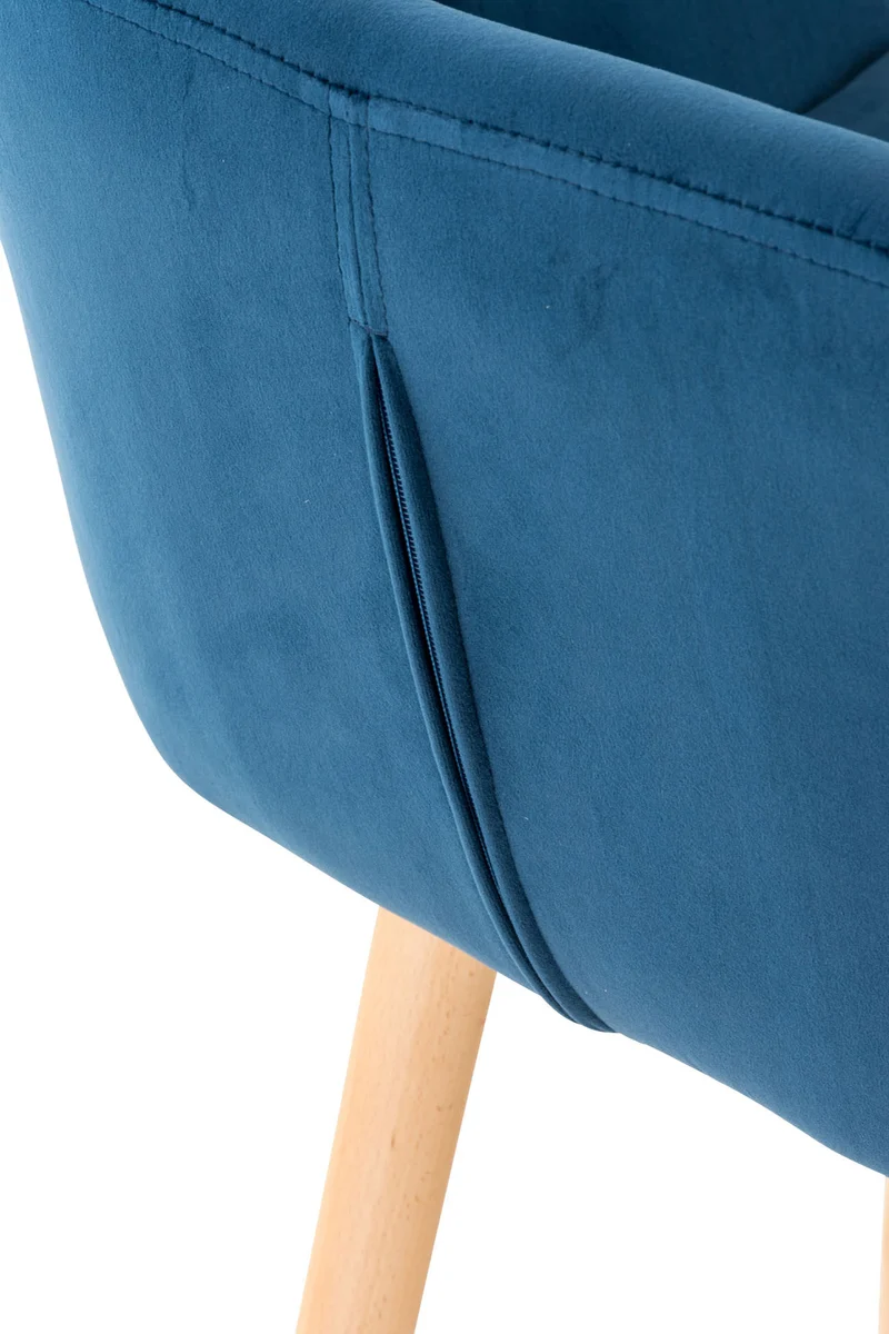 Tabouret de bar lounge x1 design scandinave assise en velours bleu pieds en bois repose-pieds en métal 10_0004913