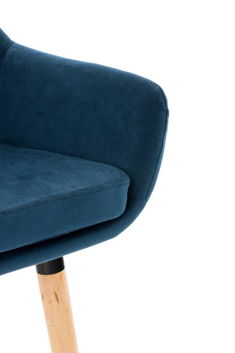 Lot de 2 tabourets de bar en velours bleu pieds en bois avec repose-pieds et accoudoirs style rétro moderne TDB10283