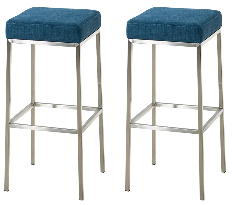 Lot de 2 tabourets de bar en tissu bleu piètement métal avec repose-pieds style moderne 10_0006839