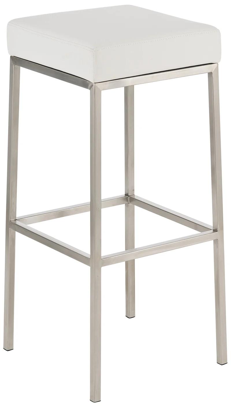 Lot de 2 tabourets de bar avec repose-pieds design simple hauteur 85 cm en PVC blanc et acier inoxydable 10_0004372