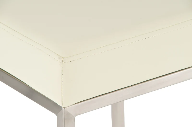 Lot de 2 tabourets de bar avec repose-pieds design simple hauteur 85 cm en PVC crème et acier inoxydable 10_0004374
