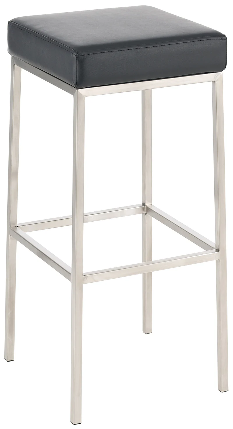 Lot de 2 tabourets de bar avec repose-pieds design simple hauteur 85 cm en PVC noir et acier inoxydable 10_0004371