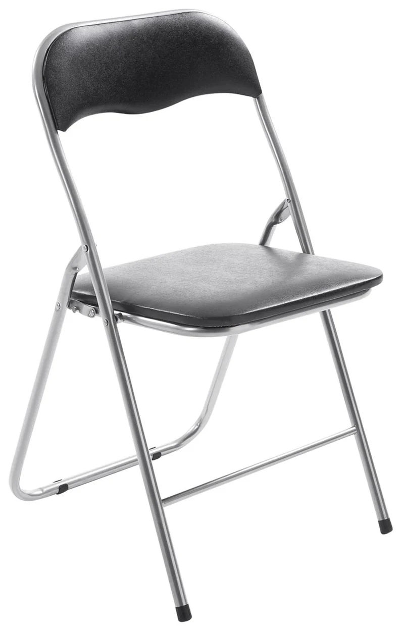 Lot de 4 chaises d'appoint cuisine pliable en métal argenté et PVC noir 10_0005956