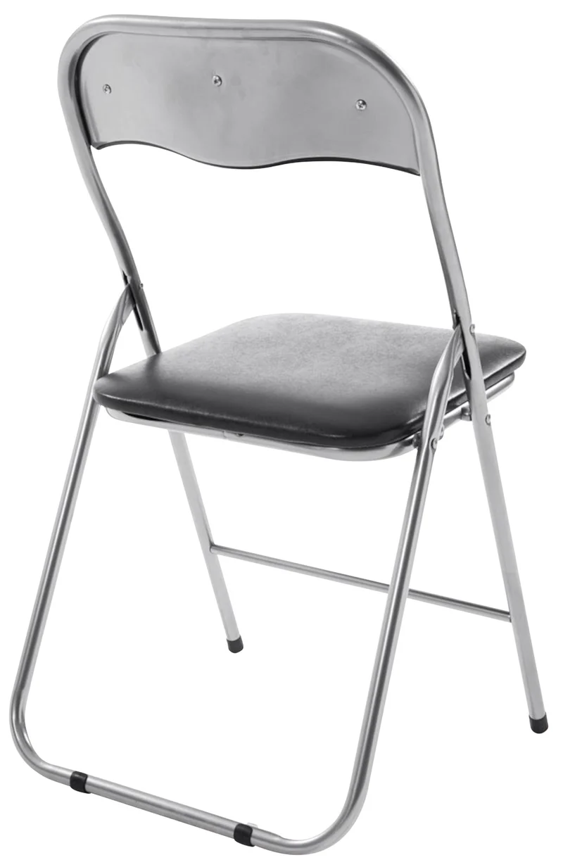 Lot de 4 chaises d'appoint cuisine pliable en métal argenté et PVC noir 10_0005956