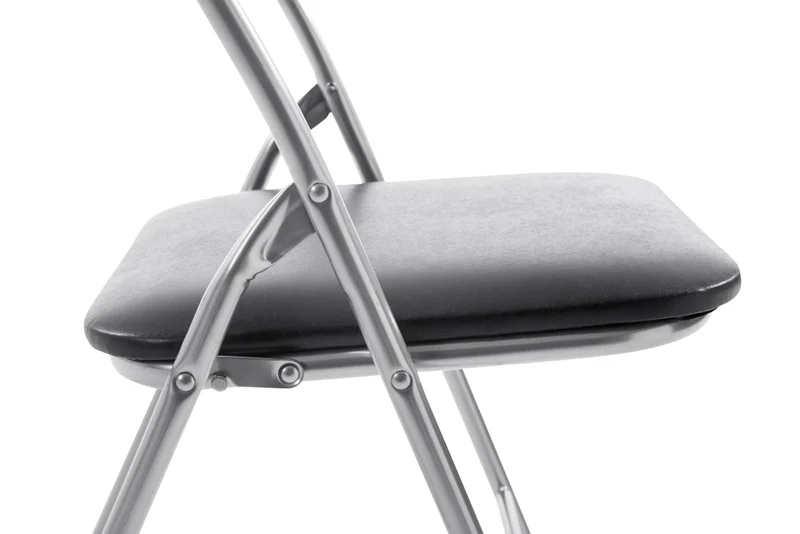 Lot de 4 chaises d'appoint cuisine pliable en métal argenté et PVC noir 10_0005956