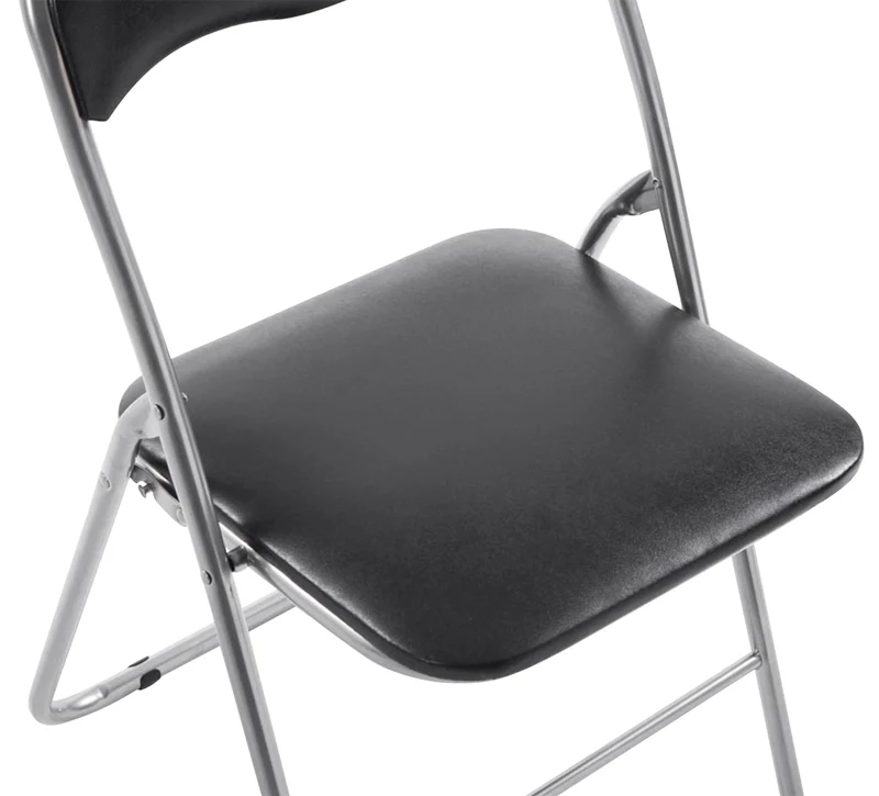 Lot de 4 chaises d'appoint cuisine pliable en métal argenté et PVC noir 10_0005956