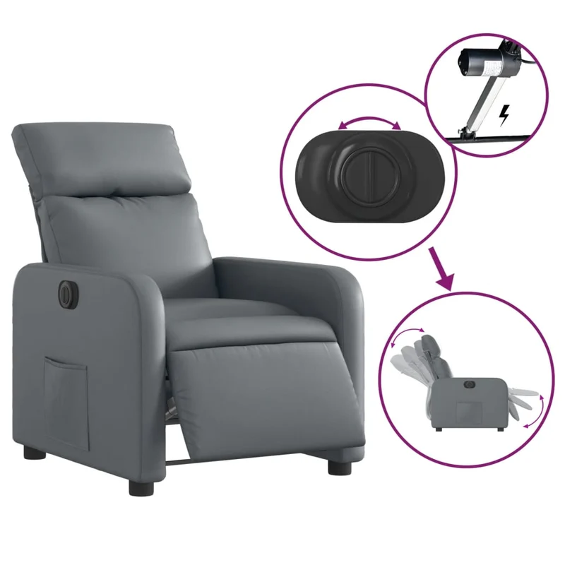 Fauteuil relax TV fonction d'inclinaison électrique très confortable en PVC gris DEC028384
