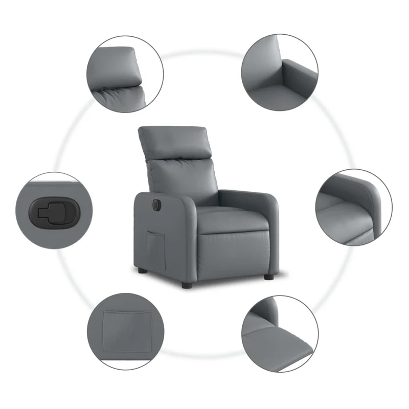 Fauteuil relax TV fonction d'inclinaison électrique très confortable en PVC gris DEC028384