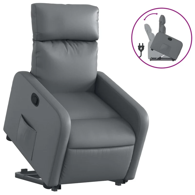 Fauteuil relax TV rembourrage confortable fonction de levage électrique en PVC gris DEC027976