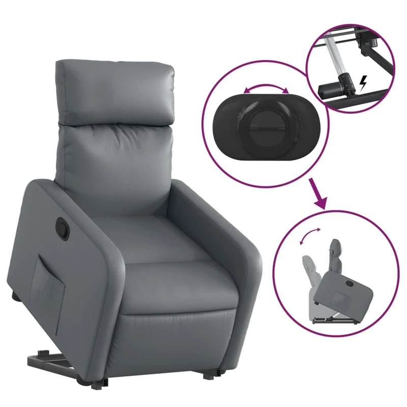 Fauteuil relax TV rembourrage confortable fonction de levage électrique en PVC gris DEC027976