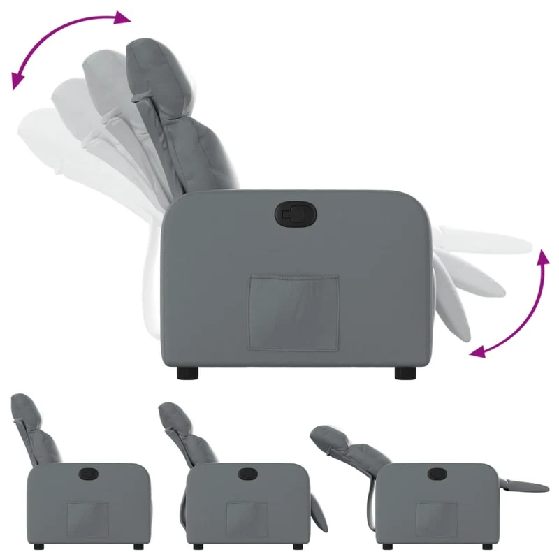 Fauteuil relax TV rembourrage confortable fonction d'inclinaison manuelle en PVC gris DEC027973