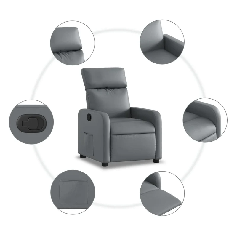 Fauteuil relax TV rembourrage confortable fonction d'inclinaison manuelle en PVC gris DEC027973